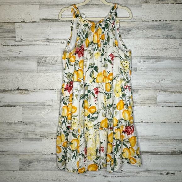 🍁 Julia Jordan Lemon Print Cotton Summer Sundress Mini Dress Lined Ivory Multi - Picture 2 of 14